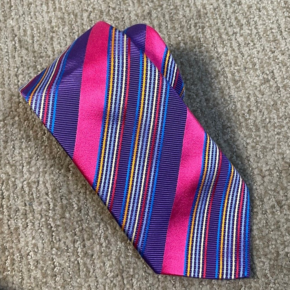 Charles Tyrwhitt Necktie Wedding Pink Purple Repp Stripe Cotton Silk Blend Italy